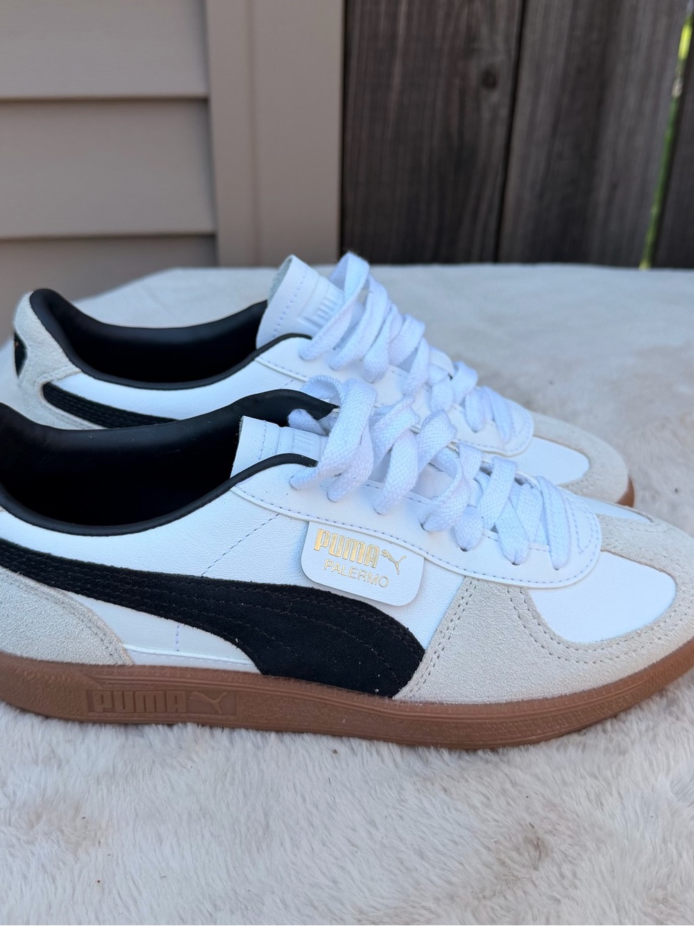 New Puma White Black Tan Palermo Low-Top Sneakers
